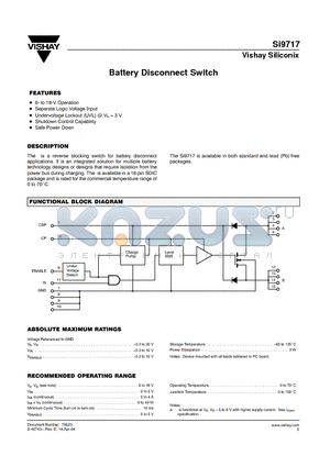 SI9717 datasheet - Battery Disconnect Switch