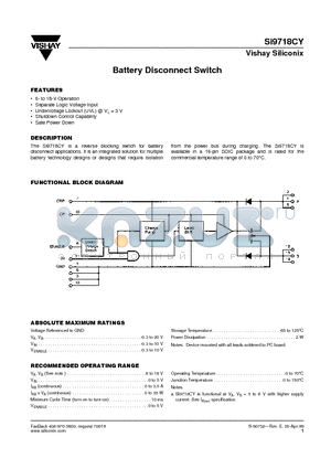 SI9718CY datasheet - Battery Disconnect Switch