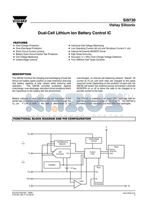 SI9730 datasheet - Dual-Cell Lithium Ion Battery Control IC