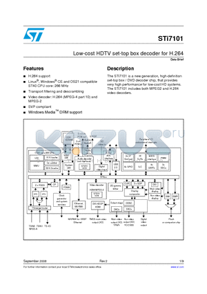 STI7101 datasheet - Low-cost HDTV set-top box decoder for H.264