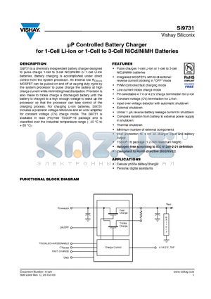 SI9731 datasheet - uP Controlled Battery Charger for 1-Cell Li-ion or 1-Cell to 3-Cell NiCd/NiMH Batteries