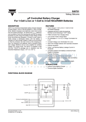 SI9731DQ datasheet - UP Controlled Battery Charger For 1-Cell Li-ion or 1-Cell to 3-Cell NiCd/NiMH Batteries