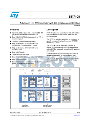 STI7108 datasheet - Advanced HD AVC decoder with 3D graphics acceleration