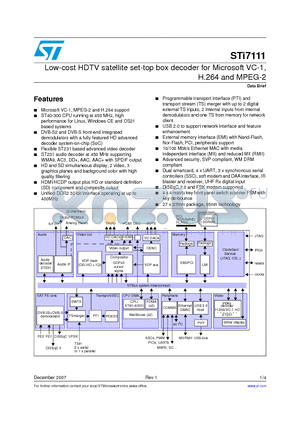 STI7111 datasheet - Low-cost HDTV satellite set-top box decoder for Microsoft VC-1, H.264 and MPEG-2