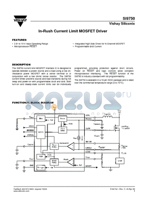 SI9750 datasheet - In-Rush Current Limit MOSFET Driver