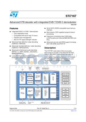 STI7167 datasheet - Advanced STB decoder with integrated DVB-T/DVB-C demodulator