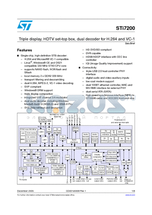 STI7200 datasheet - Triple display, HDTV set-top box, dual decoder for H.264 and VC-1