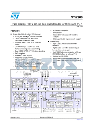 STI7200_11 datasheet - Triple display, HDTV set-top box, dual decoder for H.264 and VC-1