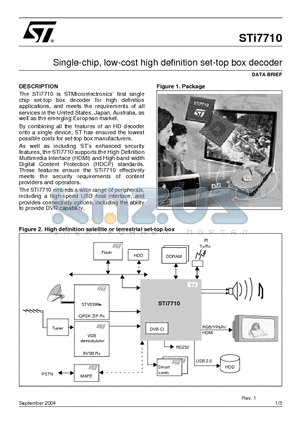 STI7710 datasheet - Single-chip, low-cost high definition set-top box decoder