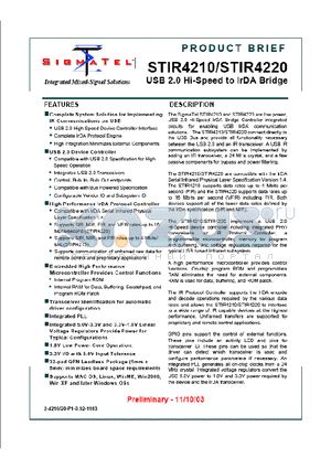 STIR4210N datasheet - USB 2.0 Hi-Speed to irDA Bridge