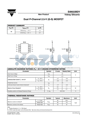 SI9933BDY datasheet - Dual P-Channel 2.5-V (G-S) MOSFET