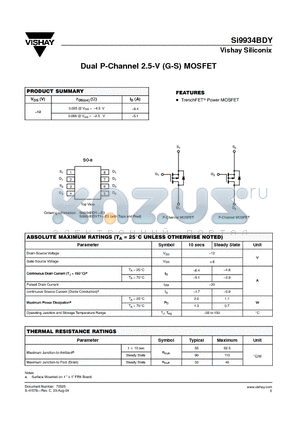 SI9934BDY-E3 datasheet - Dual P-Channel 2.5-V (G-S) MOSFET