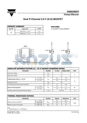 SI9934BDY-T1-E3 datasheet - Dual P-Channel 2.5-V (G-S) MOSFET