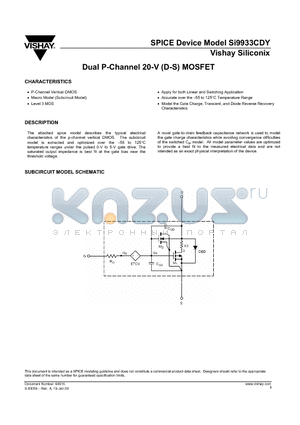 SI9933CDY datasheet - Dual P-Channel 20-V (D-S) MOSFET