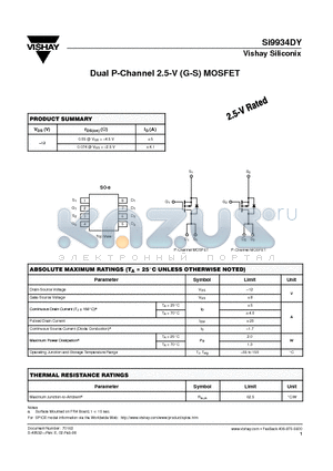 SI9934DY datasheet - Dual P-Channel 2.5-V (G-S) MOSFET