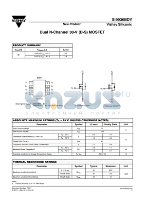 SI9936BDY datasheet - Dual N-Channel 30-V (D-S) MOSFET