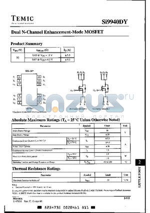 SI9940DY datasheet - DUAL N-CHANNEL ENHANCEMENT-MODE MOSFET