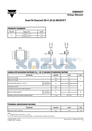 SI9956DY datasheet - Dual N-Channel 20-V (D-S) MOSFET