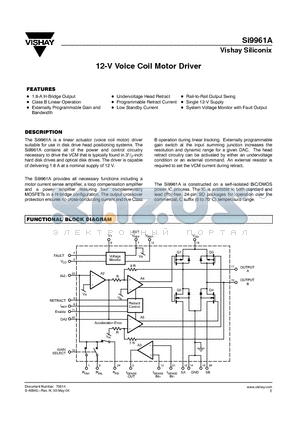 SI9961ACY-T1 datasheet - 12-V Voice Coil Motor Driver