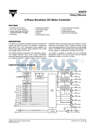 SI9979 datasheet - 3-Phase Brushless DC Motor Controller