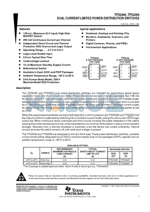 TPS2046 datasheet - DUAL CURRENT-LIMITED POWER-DISTRIBUTION SWITCHES