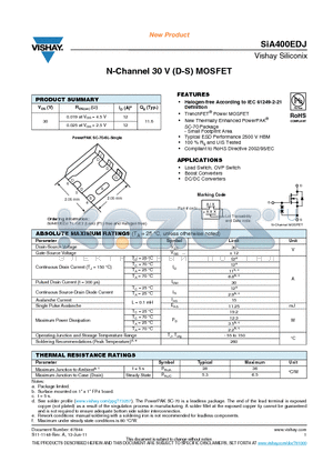 SIA400EDJ-T1-GE3 datasheet - N-Channel 30 V (D-S) MOSFET