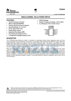 TPS2049DR datasheet - SINGLE-CHANNEL 100 mA POWER SWITCH