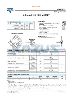 SIA406DJ datasheet - N-Channel 12-V (D-S) MOSFET