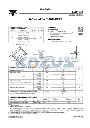 SIA414DJ datasheet - N-Channel 8-V (D-S) MOSFET