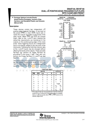 SNJ54F109J datasheet - DUAL J-K POSITIVE-EDGE-TRIGGERED FLIP-FLOPS WITH CLEAR AND PRESET