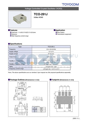 TCO-291J datasheet - Voltage Controlled Crystal Oscillator (VCXO)