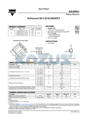 SIA426DJ datasheet - N-Channel 20-V (D-S) MOSFET