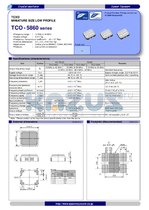 TCO-5860 datasheet - TCXO MINIATURE SIZE LOW PROFILE