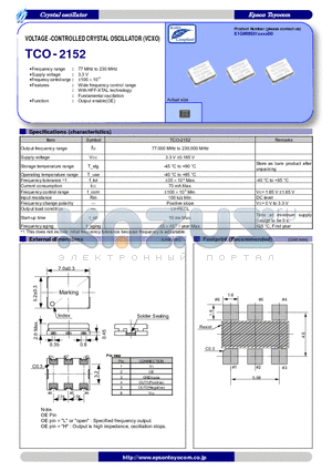 TCO-2152 datasheet - VOLTAGE -CONTROLLED CRYSTAL OSCILLATOR