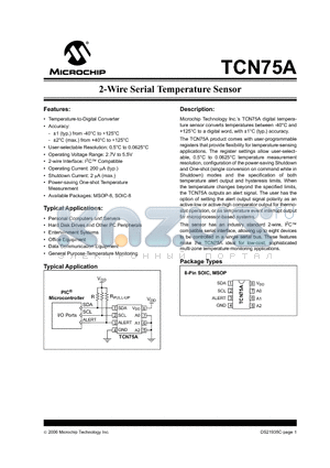 TCN75AVUA datasheet - 2-Wire Serial Temperature Sensor