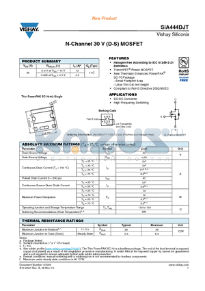 SIA444DJT datasheet - N-Channel 30 V (D-S) MOSFET