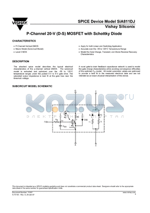 SIA811DJ datasheet - P-Channel 20-V (D-S) MOSFET with Schottky Diode