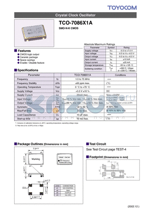 TCO-7086X1A datasheet - Crystal Clock Oscillator