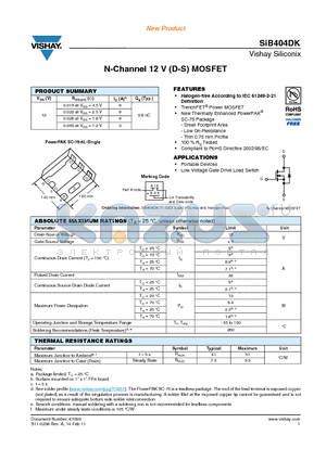 SIB404DK datasheet - N-Channel 12 V (D-S) MOSFET