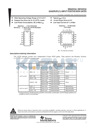 SNJ54HC02 datasheet - QUADRUPLE 2-INPUT POSITIVE-NOR GATES
