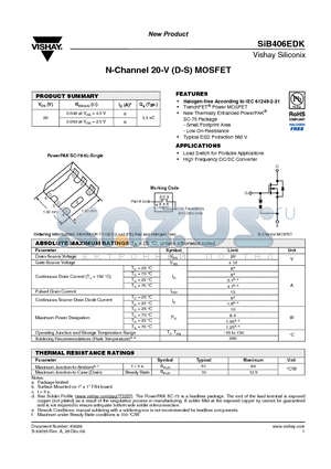 SIB406EDK-T1-GE3 datasheet - N-Channel 20-V (D-S) MOSFET