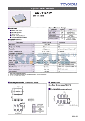 TCO-7116X1V datasheet - Crystal Clock Oscillator