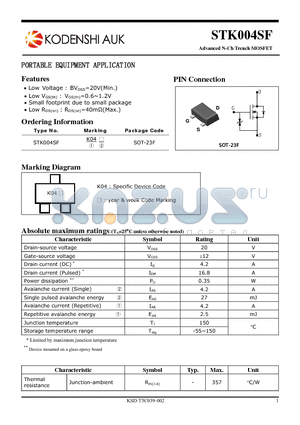 STK004SF datasheet - PORTABLE EQUIPMENT APPLICATION