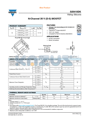 SIB410DK datasheet - N-Channel 30 V (D-S) MOSFET