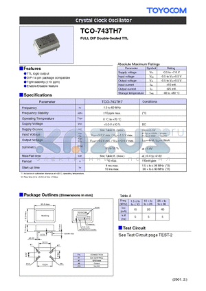 TCO-743TH7 datasheet - Crystal Clock Oscillator