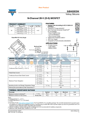 SIB422EDK datasheet - N-Channel 20-V (D-S) MOSFET