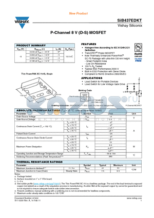 SIB437EDKT datasheet - P-Channel 8 V (D-S) MOSFET