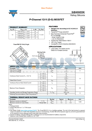 SIB455EDK datasheet - P-Channel 12-V (D-S) MOSFET