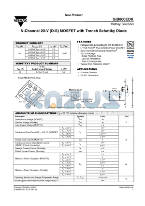 SIB800EDK datasheet - N-Channel 20-V (D-S) MOSFET with Trench Schottky Diode