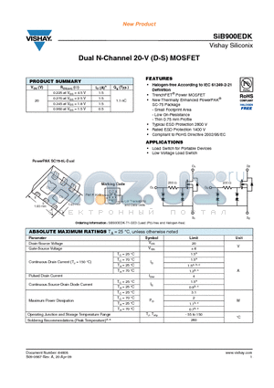 SIB900EDK datasheet - Dual N-Channel 20-V (D-S) MOSFET